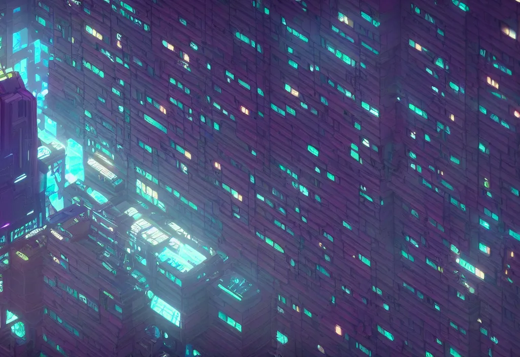 Image similar to a single giant cyberpunk building, magicavoxel cinematic lighting, 4k