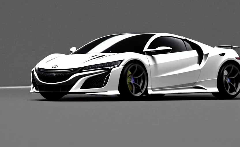 Prompt: honda nsx, prototype car, symmetrical wheel rims, vintage design, designed by polestar, cyberpunk, elegant, matte white paint, hard surfaces modelling, dramatic, ray tracing, realistic reflections, ultra realistic rendering, sharp focus