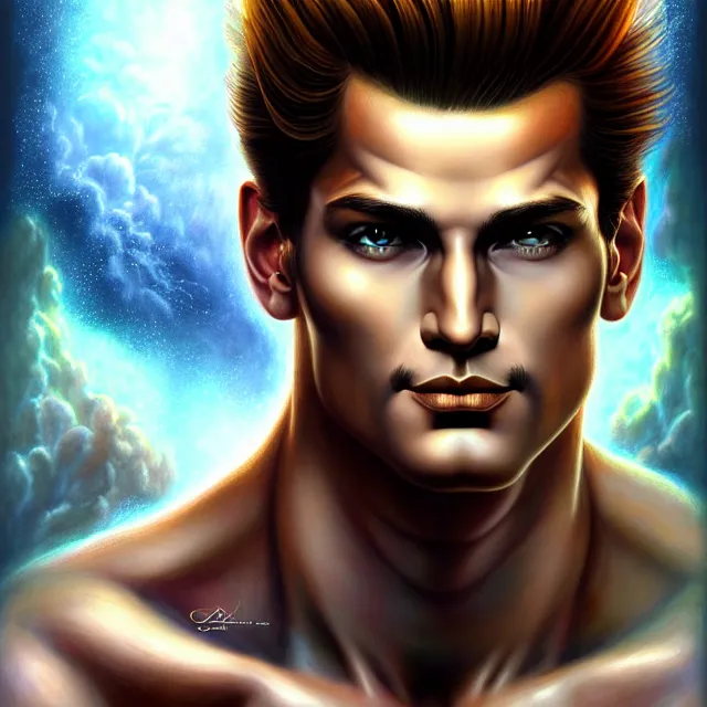 Image similar to portrait, stunningly handsome god Apollo, super fine digital airbrush and pastels, extremely high detail, digital pen and digital ink, intricate illustration, by Dorian Cleavanger, Jim Burns, Frank Frazetta, Wendy Froud, artstation, WLOP, deviantart, Pixiv