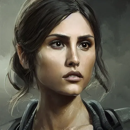 Image similar to portrait of a woman by greg rutkowski, eiza gonzalez as a weyland - yutani mercenary, from aliens franchise, she is about 3 0 years old, military composure, wearing white and black colored tactical gear, highly detailed portrait, digital painting, artstation, concept art, smooth, sharp foccus ilustration, artstation hq