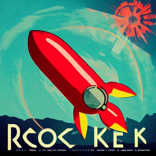 Image similar to rocket ship album art, cover art, poster