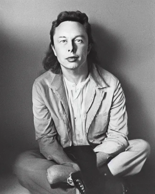 Image similar to a portrait of a 1 9 6 0 s hippie looking like elon musk