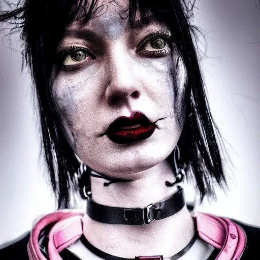 Prompt: detailed realistic female character cyberpunk wearing thick steel collar around neck, realistic, art, beautiful, 4K, collar, choker, collar around neck, punk, artstation, detailed, female, woman, choker, cyberpunk, neon, punk, collar, choker, collar around neck, thick collar, choker around neck, wearing choker, wearing collar, eyes, thick collar,