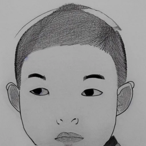 Prompt: chinese boy buzz cut one line drawing