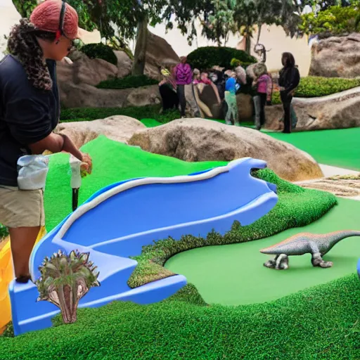 Image similar to a dinosaur museum mini golf game