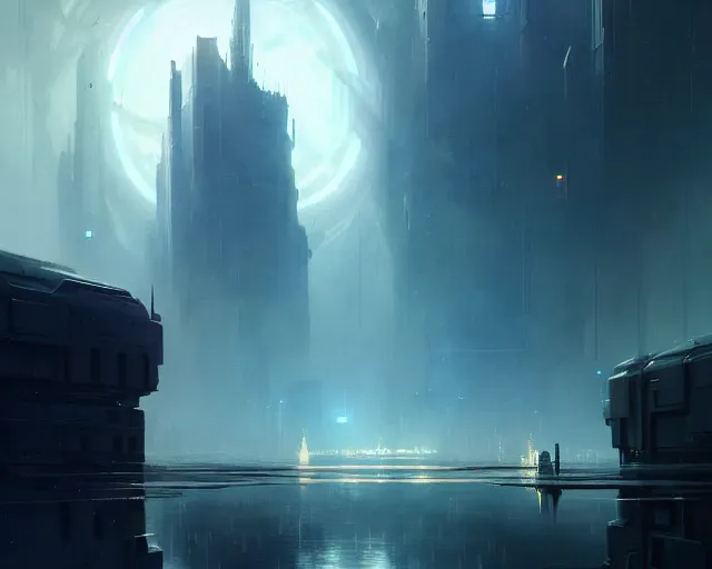 Image similar to great city at the end of time floating in space, a sci-fi digital painting by Greg Rutkowski and James Gurney, trending on Artstation, eerily beautiful, highly detailed