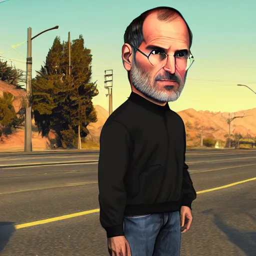 Image similar to steve jobs as a gta v cover art