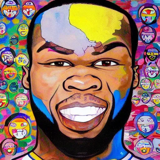 Prompt: a painting of 50 cent by Takashi Murakami