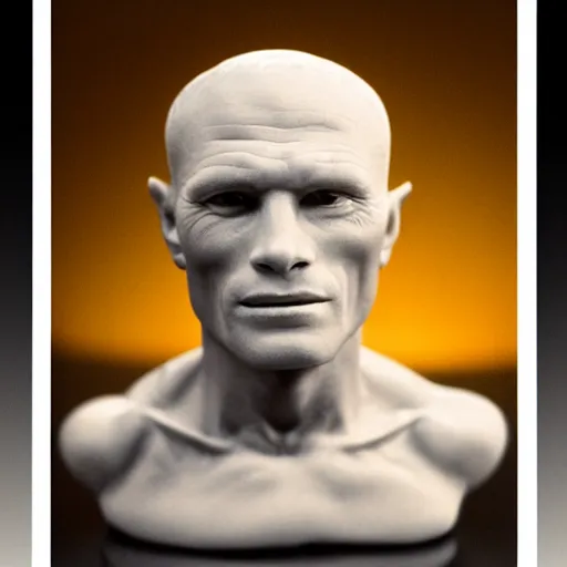 Image similar to a highly polished carved resin figurine of Ed Harris, studio lighting, F 1.4 Kodak Portra