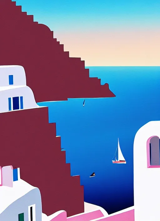 Image similar to a travel poster illustration depicting a house in santorini with an ocean view, white architecture, digital painting, vector art, trending on artstration, by anton fadeev, by alena aenami