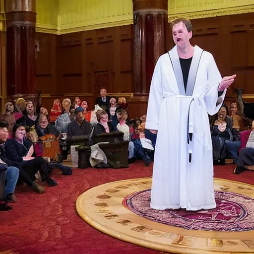 Prompt: robed Alastair Crowley giving a magick lecture in front of the United States senate, photojournalism, news, CNN, intricate detail, award winning photography,