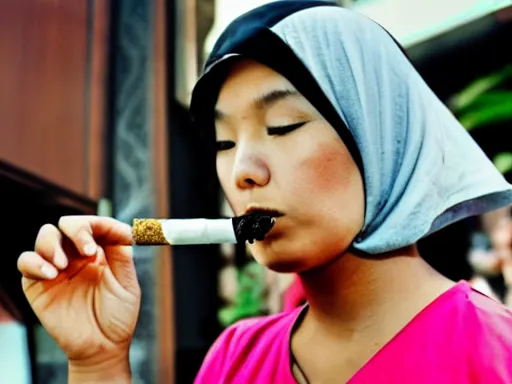 Prompt: malaysian smoking cigarette