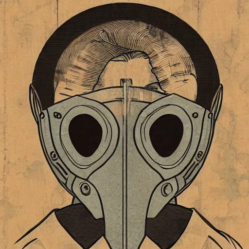 Image similar to Gas mask in Ukiyo-e style, haunting + insanely detailed and intricate, movie poster style,