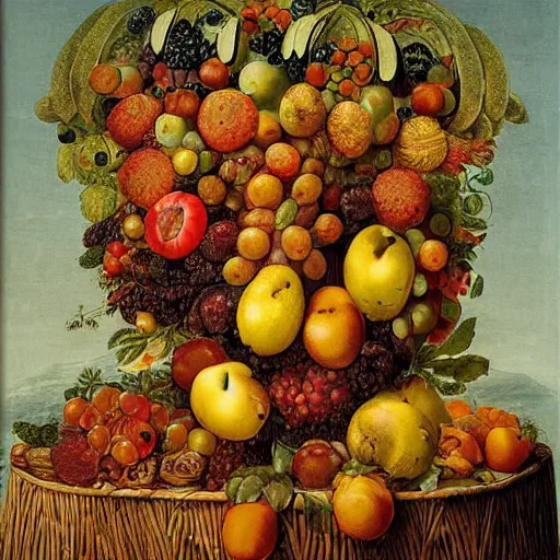 Image similar to fruit basket, fruit, giuseppe arcimboldo