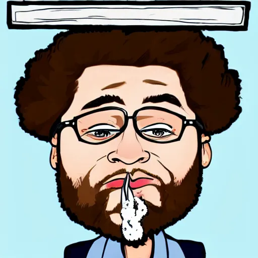 Prompt: caricature of seth rogan smoking weed