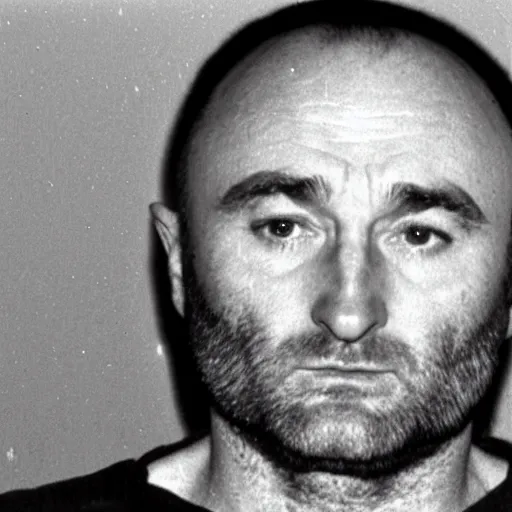 Prompt: mugshot photo of Phil Collins