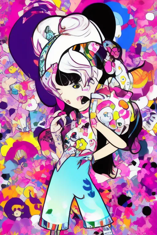 Image similar to empowering female artwork by tokidoki, ali sabet, lisa frank & sho murase