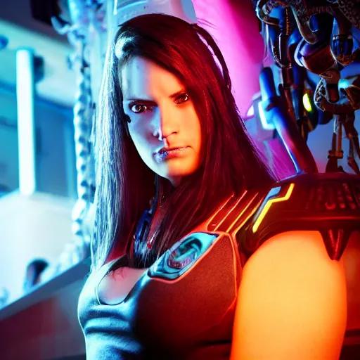 Image similar to high quality portrait of Kerrigan from starcraft in a cyberpunk cyberpunk cyberpunk cafe, realism, 8k, award winning photo