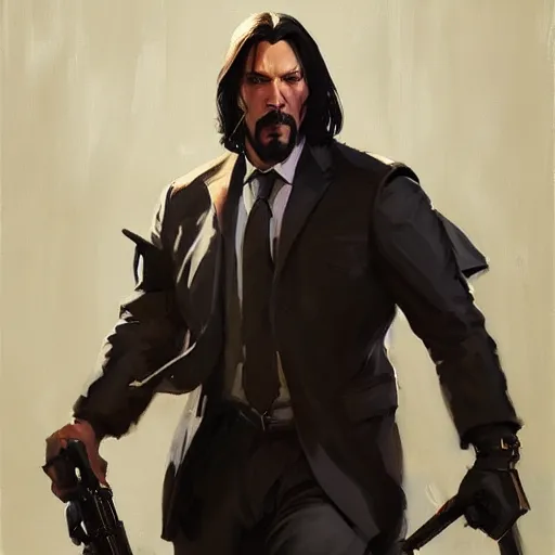 Image similar to greg manchess portrait painting of partially armored john wick as overwatch character, medium shot, asymmetrical, profile picture, organic painting, sunny day, matte painting, bold shapes, hard edges, street art, trending on artstation, by huang guangjian, gil elvgren, ruan jia, greg rutkowski, gaston bussiere