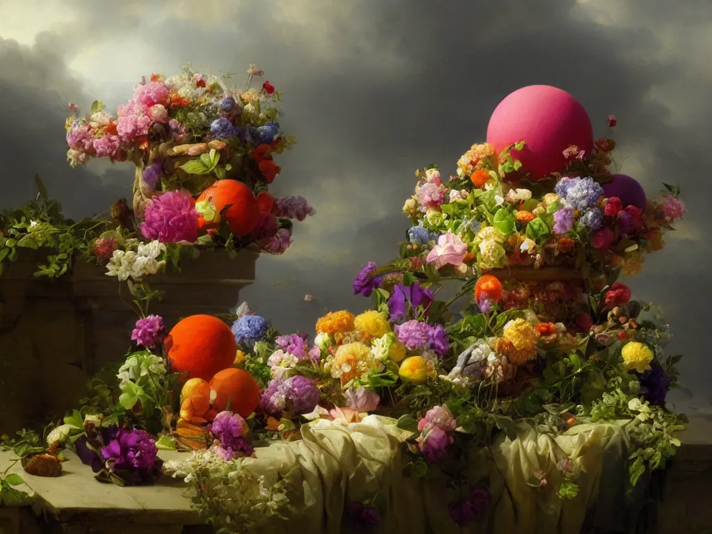 Image similar to 3d render, Sunlight Study, The orb of Truth in springtime by Jan Davidsz de Heem and Rachel Ruysch and (((((((((Ivan Aivazovsky))))))))) and (((Lisa Frank))), Art Nouveau, 8k, extreme detail, sharp focus, octane render