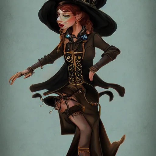 Image similar to sketch of a steampunk witch, trending on artstation