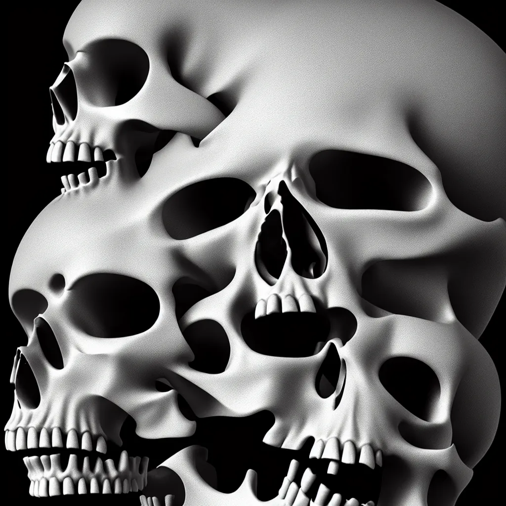 Image similar to black and white light 3D geometry, skull, matte bright highly detailed, poetic, 3D render, digital art, octane render, 8K artistic photography, photo-realistic, by Dora Maar