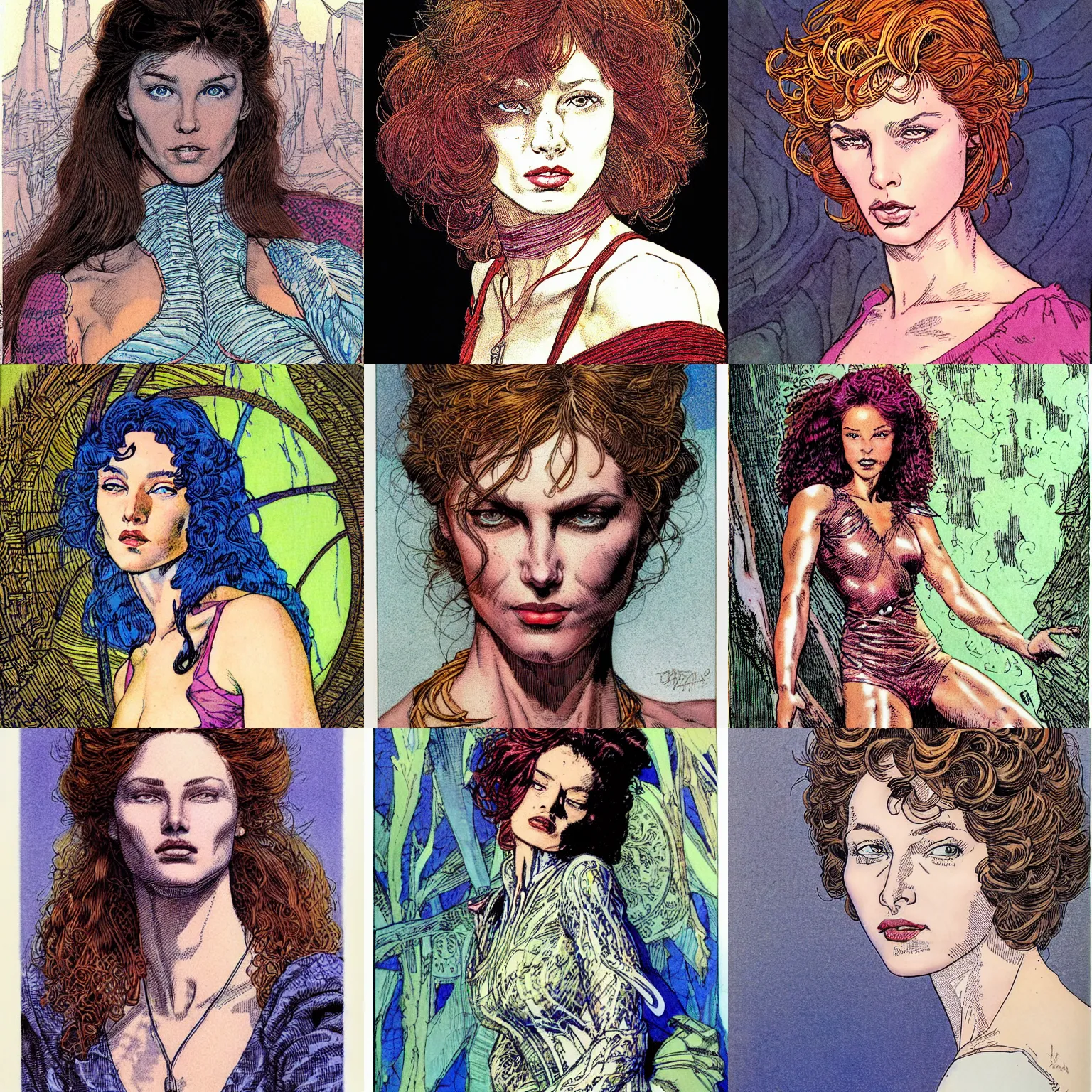 Prompt: beautiful woman portrait, colored, by Barry Windsor-Smith