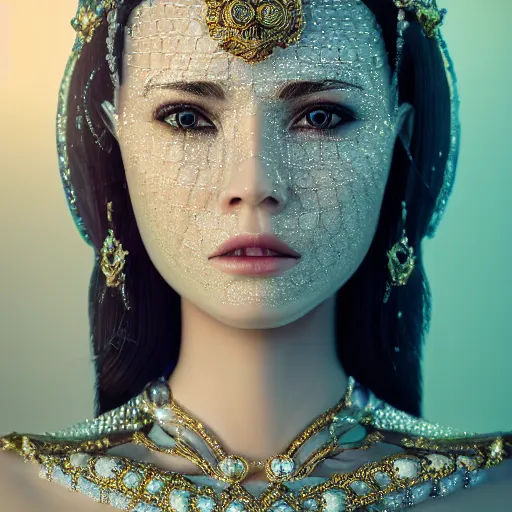 Image similar to portrait of wonderful princess of diamonds with fair skin, ornate 8 k gorgeous intricate detailed, white accent lighting, dramatic cinematic light, award winning photography, octane render