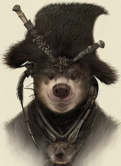 Prompt: a fantasy character illustration portrait of an anthropomorphic badger warrior, by victo ngai, by stephen gammell, by george ault, artstation