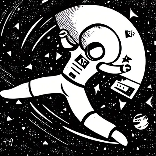 Image similar to mcbess illustration of an astronaut drifting in space staring at the earth