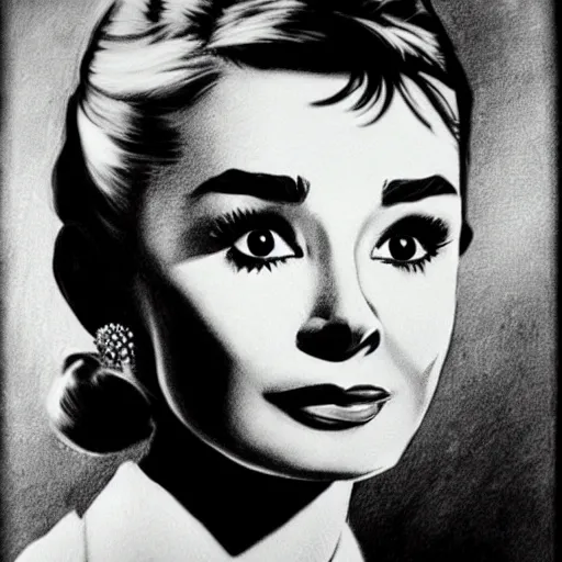 Image similar to pencil illustration of Audrey Hepburn highly detailed, cinematic,