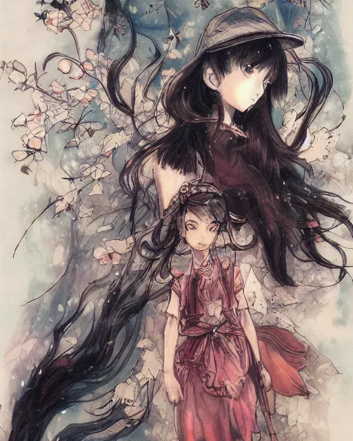 Image similar to illustration of anime girl in the style of studio ghibli, ayami kojima, akihiko yoshida and 90's anime