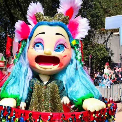Prompt: billie eilish as a macy's day parade float