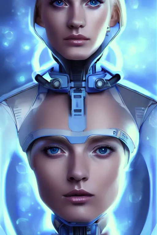 Image similar to portrait futuristic beautiful northern europe Airforce armored pilot Girl, blonde hair, blue eyes, at inside of future fighter aircraft, ssci-fi, fantasy, intricate, very very beautiful, elegant, human anatomy, neon light, highly detailed, digital painting, artstation, concept art, soft light, smooth, sharp focus, illustration, art by tian zi and WLOP and alphonse mucha