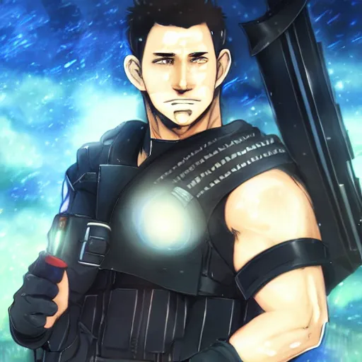 Image similar to portrait of chris redfield wielding the magic element of boulder, anime fantasy illustration by tomoyuki yamasaki, kyoto studio, madhouse, ufotable, trending on artstation