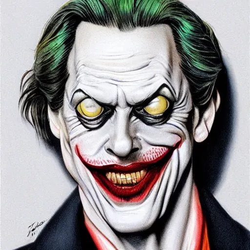 Image similar to Steve Buscemi as the Joker, in the style of Boris Vallejo, intricate, highly detailed, concept art, smooth, sharp focus