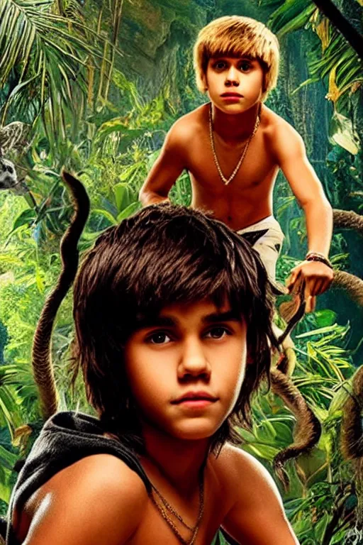 Prompt: young justin bieber plays mowgli in the live action adaptation of the jungle book, 3 5 mm photography, highly detailed, cinematic lighting, 4 k