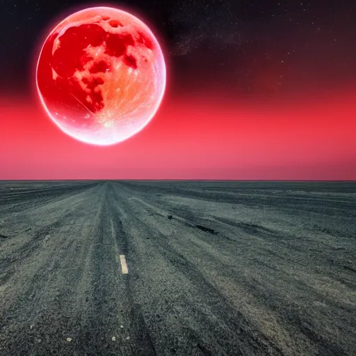 Image similar to photo of apocalypse landscape with full red Moon 8K