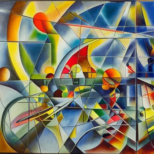 Prompt: a hd surrealism painting of 3d cast glass galactic hypercube sculptures buildings by dali and kandinsky by zaha hadid, ultra detailed, 4k, oil on canvas