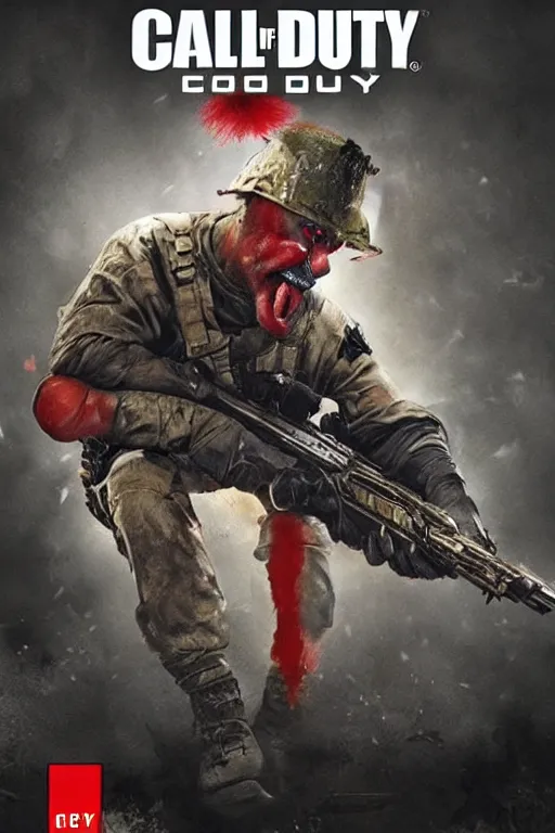 Image similar to call of duty cover art, goofy clown photo