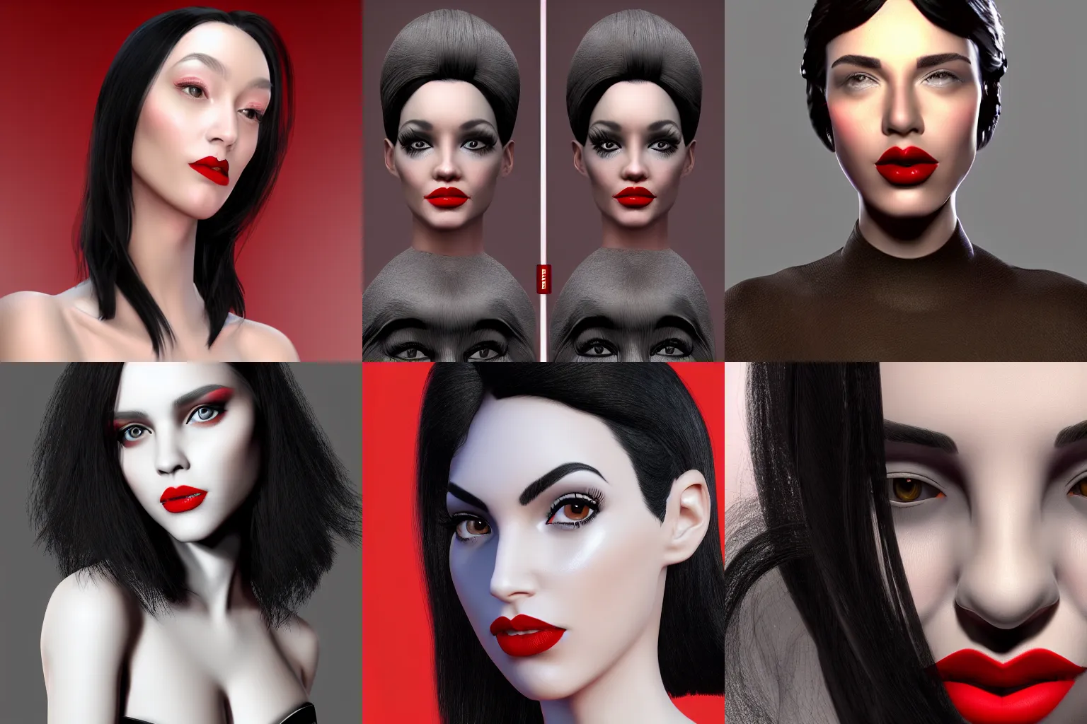 Prompt: portrait, beautiful, woman, black hair, red lips with zbrush