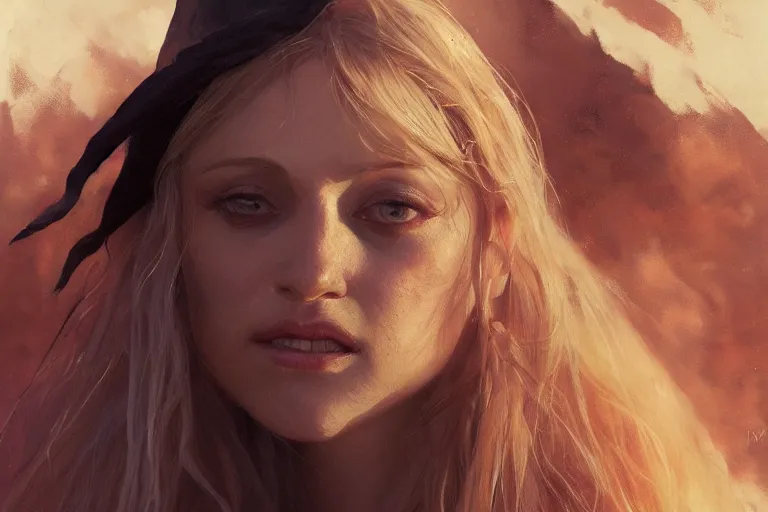 Prompt: A portrait of a Olivia Taylor Dudley as a witch on the Beach by Ruan Jia and Mandy Jurgens and Artgerm and william-adolphe bouguerea, highly detailed, trending on artstation, award winning, H 768