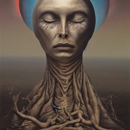 Image similar to the queen of the moon by zdzisław beksiński, dariusz zawadzki, jeffrey smith and h.r. giger, oil on canvas, 8k highly professionally detailed, trending on artstation