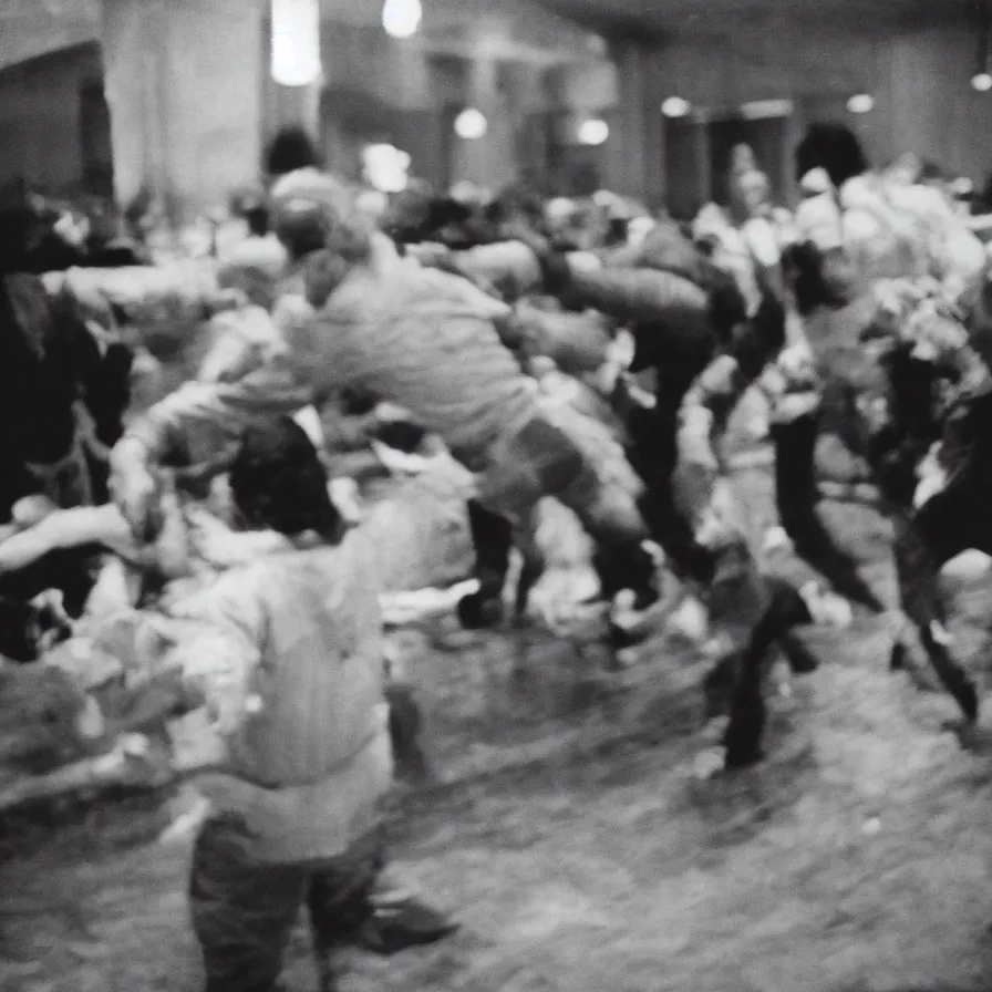 Image similar to 7 0 s movie still of an old man drowning in a soviet ballroom with multiple hands on the floor, cinestill 8 0 0 t 3 5 mm, heavy grain, high quality, high detail