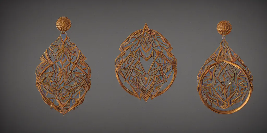 Image similar to earring design, jewelry design, wood, nordic, art deco, intricate, elegant, material, product design, trending on artstation, cgsociety, photo realistic, design by ziva cph and isabel lennse and kalevala, 8 k, unreal engine, c 4 d