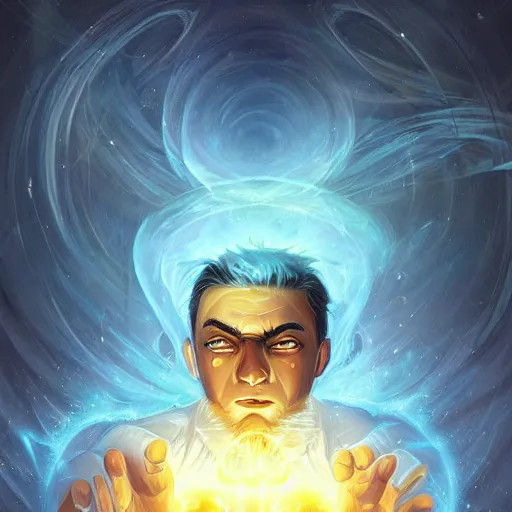 Image similar to a powerful psychic man emitting psychic powers, by cyril rolando,