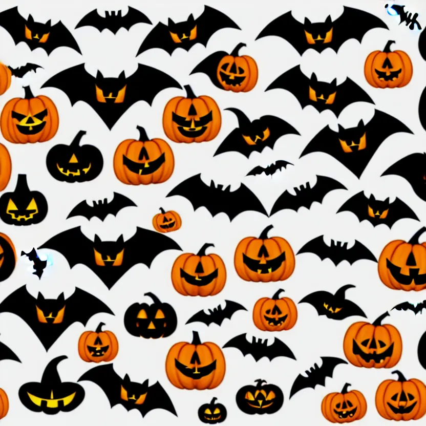 Prompt: cute halloween sticker set, adorable, bat, witch head, jacko lanterns, modern trendy clear background, 8 k,