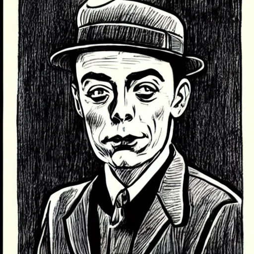 Image similar to buster keaton drawn by robert crumb