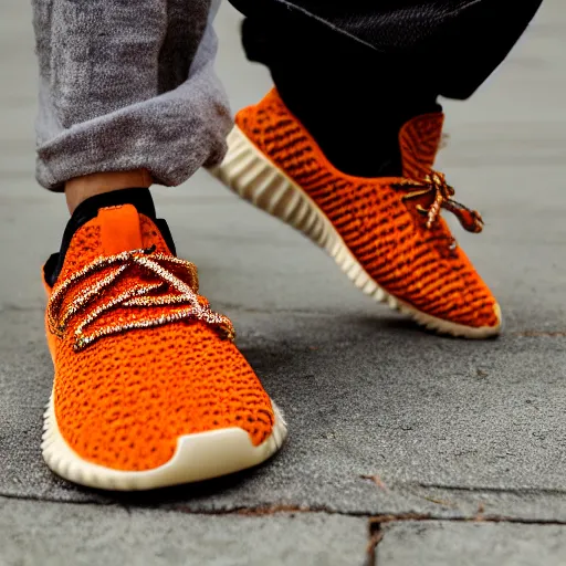 Image similar to promotional photography of the new Cheeto Yeezys