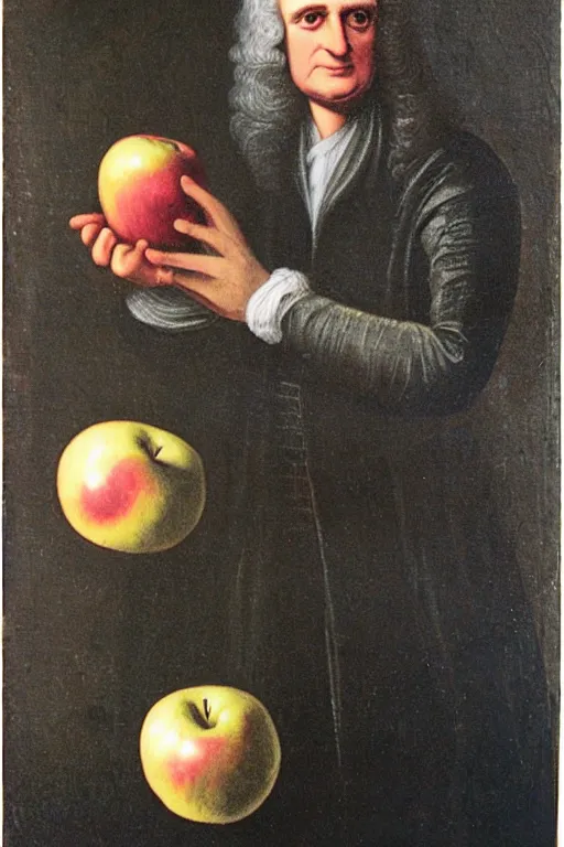 Image similar to isaac newton holding an apple, collage